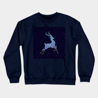 Blue Flying Reindeer Mandala in the Night Sky Crewneck Sweatshirt